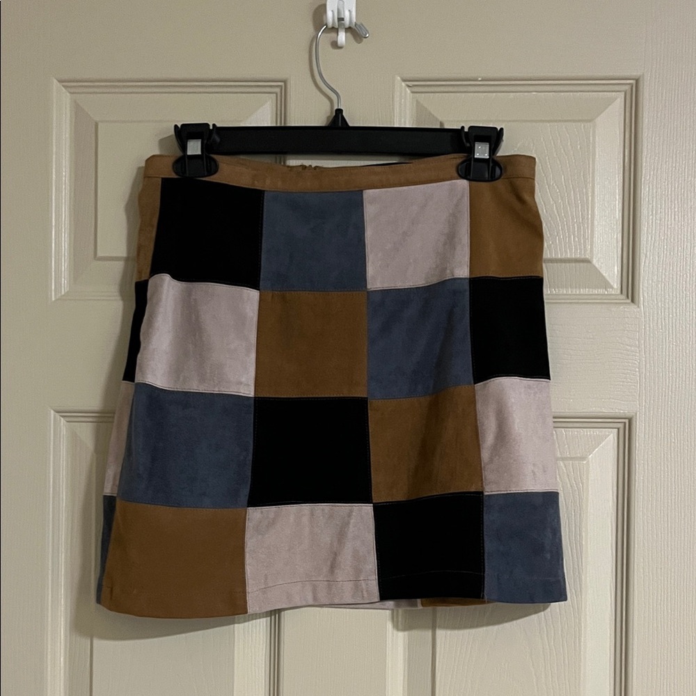 Abbeline Patchwork Mini Skirt - Black, Brown, Gray CE020